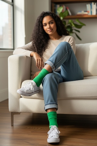 Socks Stores 6 Çift Unisex Renkli Pamuklu Soket Çorap - Renkli Tenis Boy Çorap Yeşil