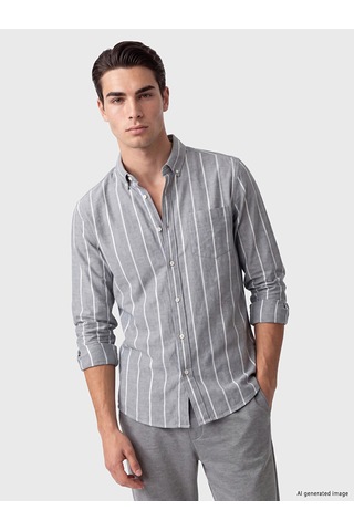 Lcwaıkıkı Classic Yeşil Regular Fit Çizgili Oxford Erkek Gömlek