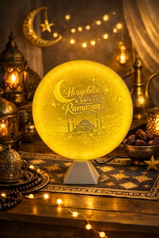 Hoşgeldin Ramazan 11 Ayın Sultanı Halka Led Dekoratif Işık Masa Lambası Dini Hediye Adaptör Dahil Beyaz