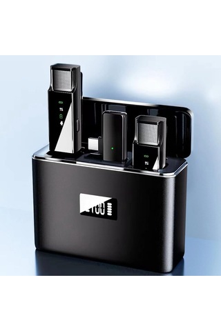 Lcd Ekranlı Kablosuz Yaka Mikrofonu Şarj Kutusu Taşınabilir