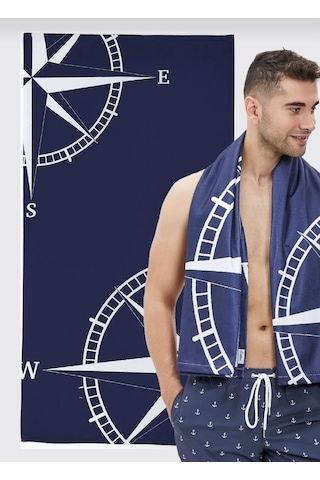 Plaj Spor Banyo Havlusu Hızlı Kuruma Su Emici Kum Tutmaz Organik Premium Luxury Pamuk Yat Çapa Gemi Pusula Yön Mavi 23 Çok Renkli