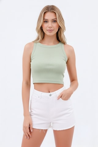 Zedefx Kadın Halter Yaka Pencere Detaylı Crop Bluz Yeşil