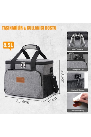 Haegs Termal Çanta, Soğuk Sıcak Tutucu Yalıtımlı Çanta, Soğutucu Buzluk Yemek Çantası 8,5l - Gri
