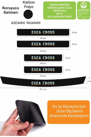 Fiat Egea Cross Karbon Kapı Eşiği Koruyucu Seti 5 Parça Renkli Baskılı Karbon Folyo Araç Koruma