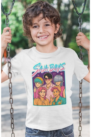 Sevbano Saja Boys Kpop Demon Hunters Müzik Grubu Baskılı Unisex Çocuk Tiş Beyaz