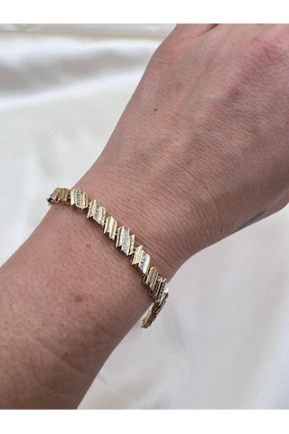 İthal Vip Zirkon Taşlı Ritim Bileklik Altın - Gümüş