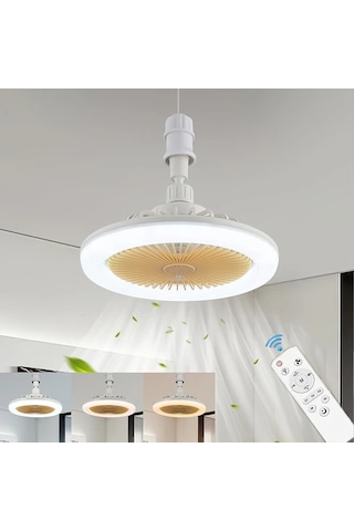 Xuweiwei Beyaz E27 Uzaktan Kumandalı Led Akıllı Tavan Vantilatör Lambası 3 Hız 3 Renk Sıcaklık 17 Mod E26 E27