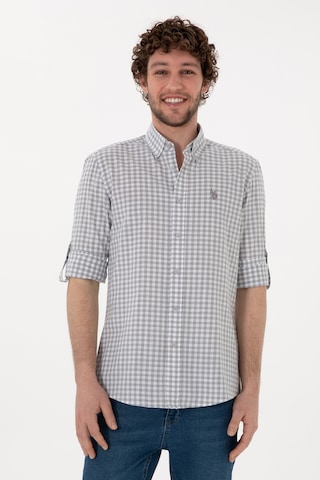U.S. Polo Assn. Erkek Gri Kareli Uzun Kollu Slim Gömlek 50306367-VR024