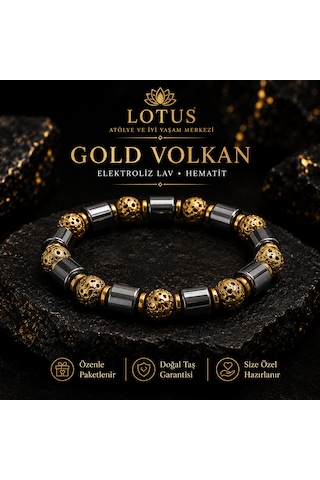 Volkan Serisi Ultra Premium Bileklik Lav Taşı & Hematit Gold