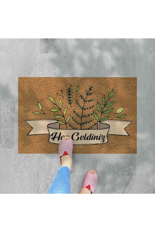 Hoş Geldiniz Yazılır Temalı Coco Görünümlü Dekoratif Dış Kapı Önü Ve Iç Mekan Paspası Hardal