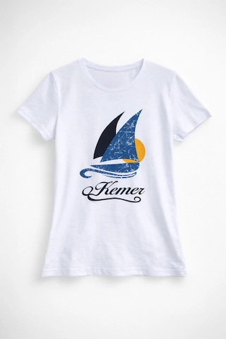 Markapia Kadın Pamuk Kemer Baskılı Beyaz T-shirt