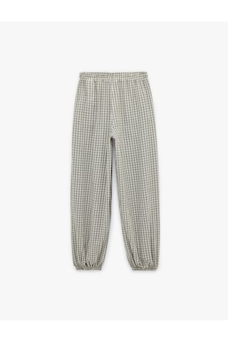 Koton Pamuklu Beli Bağcıklı Rahat Kalıp Gofre Kumaş Şalvar Pantolon Gri Ekose 6sal40113ıw