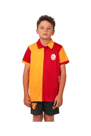 Gsstore Galatasaray Lisanslı 5 Yıldız Polo Yaka Çocuk Forma T-shirt Sarı - Kırmızı