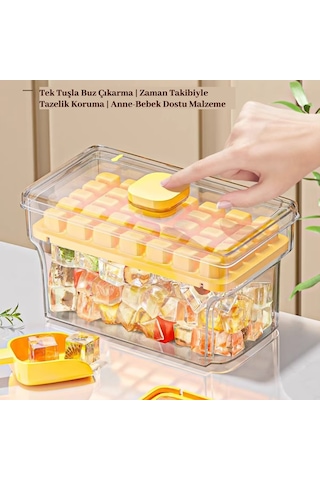 Snapbuy Kolay Kullanımlı 68 Küplük Buz Kalıbı-ev Tipi, 2 Katlı, Baskılı, Dondurucuya Uygun Sarı