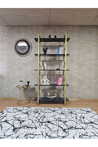 Çıkıntılı Gold Boyalı Kitaplık - 5 Raflı Suntalem Lüks Kitaplık S Çok Renkli