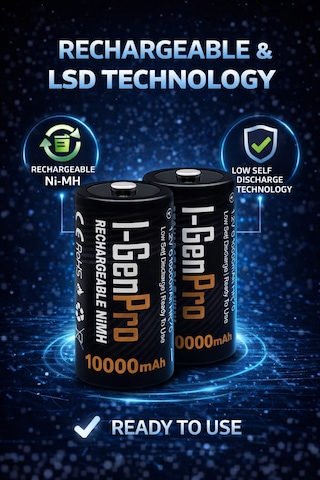 I-gen Pro Hr20 D Büyük Boy 10.000 Mah Şarj Edilebilir D Boy 1.2v Ni-mh Şarjlı Pil 2'li Paket