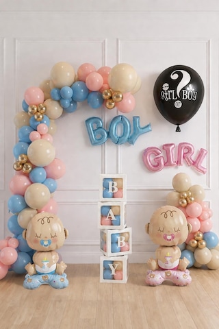 Cinsiyet Belirleme Parti Seti Baby Kutulu Boy Girl Temalı Konsept 6 Mavi-pembe