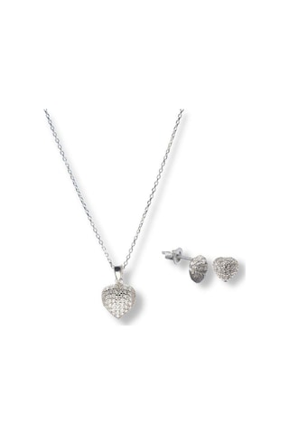 Madam & Matmazel Zirkon Taşlı Minimal Kalp Gümüş Set