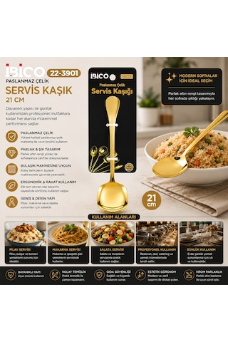 Metal Servis Kaşığı Altın Renk Çok Renkli