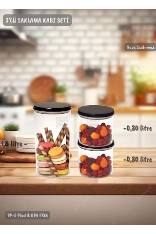 3 Lü Saklama Kabı Seti Erzak Kabı Seti Hava Sızdırmaz Bpa Free Şeffaf