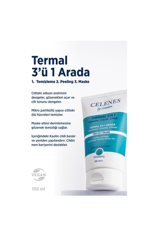 Celenes Thermal 3'ü 1 Arada Yıkama Peeling Maske 150 ML