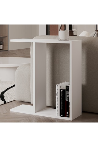 Lotus Modern Yan Sehpa Kitaplıklı Ve Dekoratif Tasarım Beyaz
