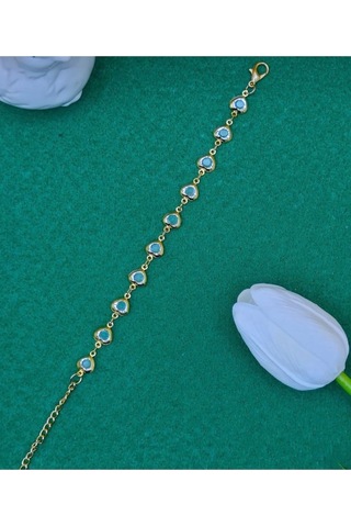 Kalpli Zirkon Taşlı Gold Renk Bileklik 18 Cm Beyaz