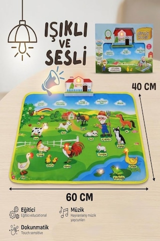 Eğitici Çiftlik Halısı - Sesli ve Işıklı Dokunmatik Bebek Aktivite Oyun Matı 48x60 CM