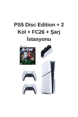 Playstation 5 1 TB CD'Li + 2 Dualsense + PS5 FC26 Oyun CD Türkçe + Şarj İstasyonu
