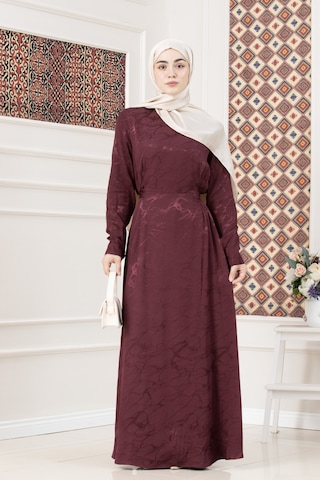 Sevitli Beli Bağlamalı Jakar Abiye Elbise-bordo-5721