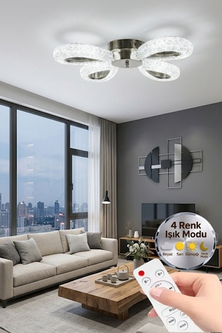 Lumia Lighting Damla Model 51li Gold Kumandalı 3 Renk Modu Ledli Kristal Taşlı Modern Salon Mutfak Oturma Odası Led Avize