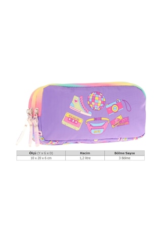 Kaukko Kids Mor Çok Renkli, Hobi Baskılı, Kız Çocuk Üç Gözlü Okul Kalem Çantası - L8238 Mor - Çok Renkli