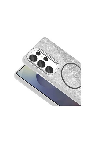 Lopard Samsung Galaxy Uyumlu S25 Ultra Kılıf Magsafe Şarj Destekli Parlayan Simli Okso Kapak