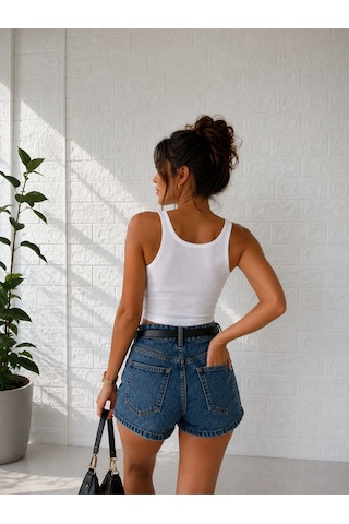 St.poll Yüksek Bel Mini Denim Şort Lacivert