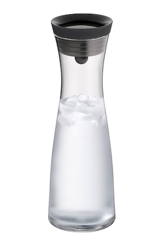 Basic Cam Su Sürahisi, 1 L, Kapaklı, Silikon Kapaklı, Akıllı Kapak Teknolojisi, Siyah