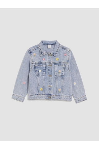 LC Waikiki Lcw Kids Mavi Gömlek Yaka Nakışlı Kız Çocuk Jean Ceket Lıght Blue Acıd