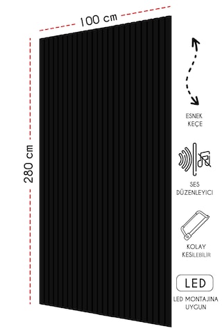 Mdf Ahşap Akustik Duvar Ve Tavan Kaplama Paneli 100 x 275 CM - Siyah