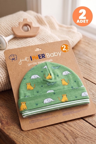 Just Inner Erkek Bebek 2'li Pamuklu Bere Safari Ve Çizgili Desenli Esnek Ve Konforlu 584501 Yeşil