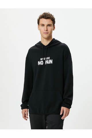 Koton Oversize Hoodie Kanguru Cepli Slogan Baskılı Uzun Kollu Siyah 4wam70046nk Siyah