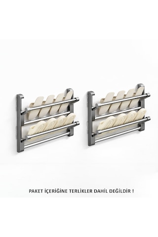 Microcase 2 Bölmeli Metal Duvara Monte Katlanabilir Terlik Ayakkabı Standı 30 Cm 2 Adet Al5464 Gri