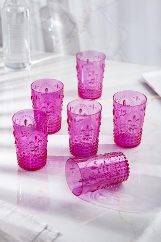 Akrilik Pembe 6'lı Kısa Bardak & Su Meşrubat Kahve Yanı Bardağı 400 Ml Cam Değildir Belirtilmemiş