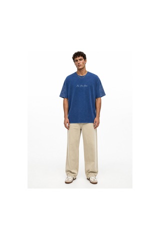 Respire Erkek Far From Basic Yıkamalı Oversize T-shirt Lacivert