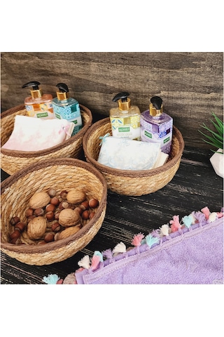 Nergis Hasır 3 Lü Sepet Saklama Kutusu Sepet Takımı Kahve