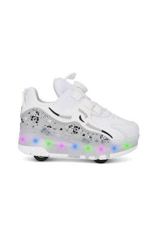 Beyaz Işıklı Patenli Ortopedik Unisex Çocuk Spor Ayakkabı Nils Beyaz