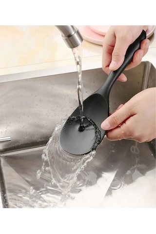 Sert Uçlu Silikon Kevgir Spatula Kepçe Kaşık Seti 4prç Siyah