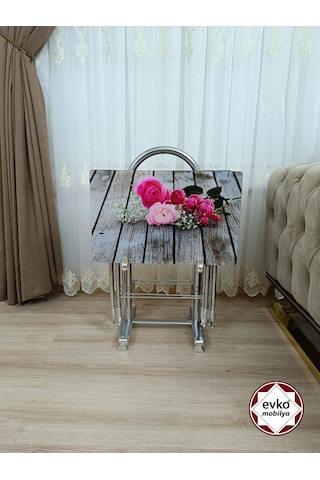 Çanta Zigon Sehpa,4'lü Sehpa, Zigon Sehpa, Camlı Sehpa -pembe Gül