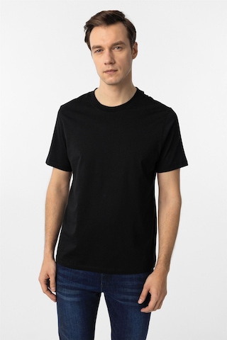 Siyah Regular Düz Bisiklet Yaka Tişört-38574 Siyah