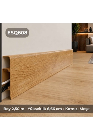 Esquero Kablo Kanallı PVC Süpürgelik 250 cm, Açılabilir Kapaklı, Kırmızı Meşe, ESQ608