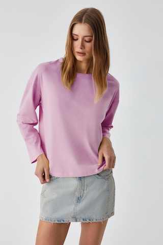 Grımelange Basıl Kadını Oversize %100 Organik Pamuk Örme Uzun Kol Pembe T-shirt Pembe