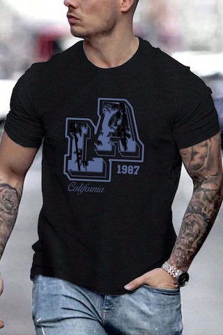 Erkek La California 1987 Baskılı Oversize Tshirt Siyah